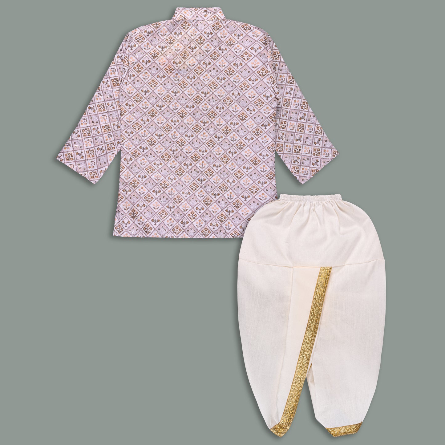 Boys Traditional Printed Art Silk Kurta and Dhoti Set