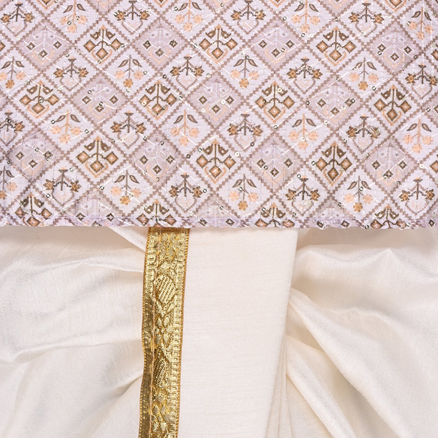 Boys Traditional Printed Art Silk Kurta and Dhoti Set