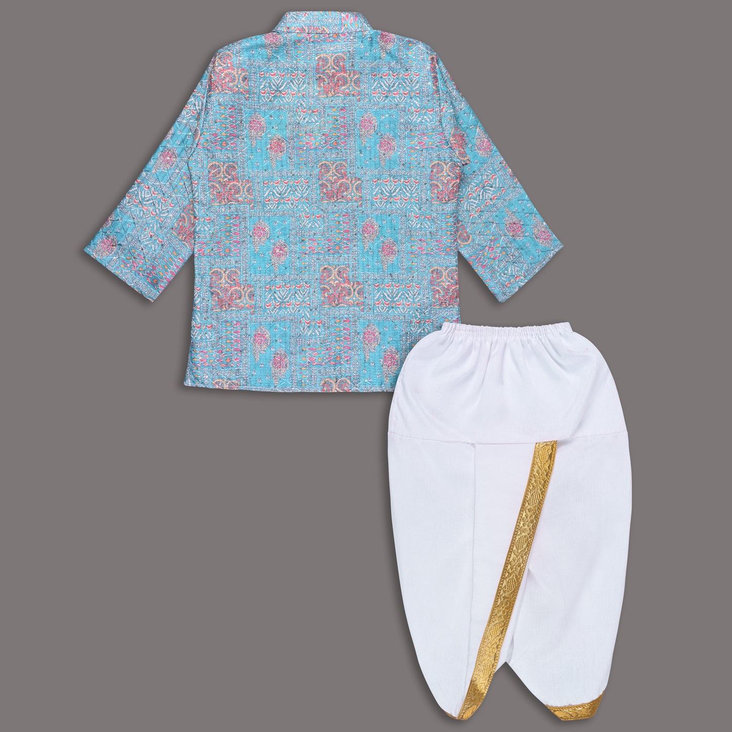 Boys Traditional Printed Art Silk Kurta and Dhoti Set