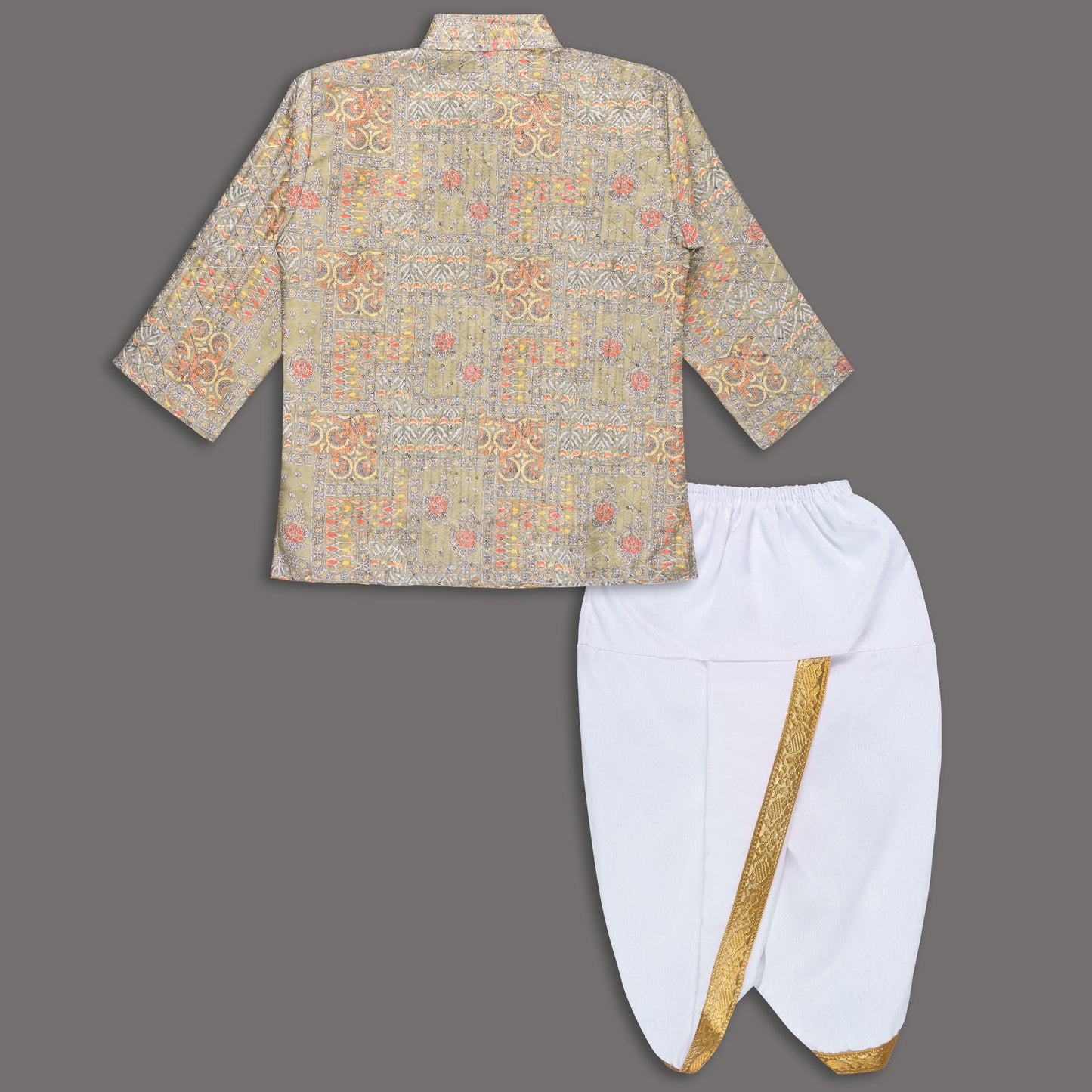 Boys Traditional Printed Art Silk Kurta and Dhoti Set