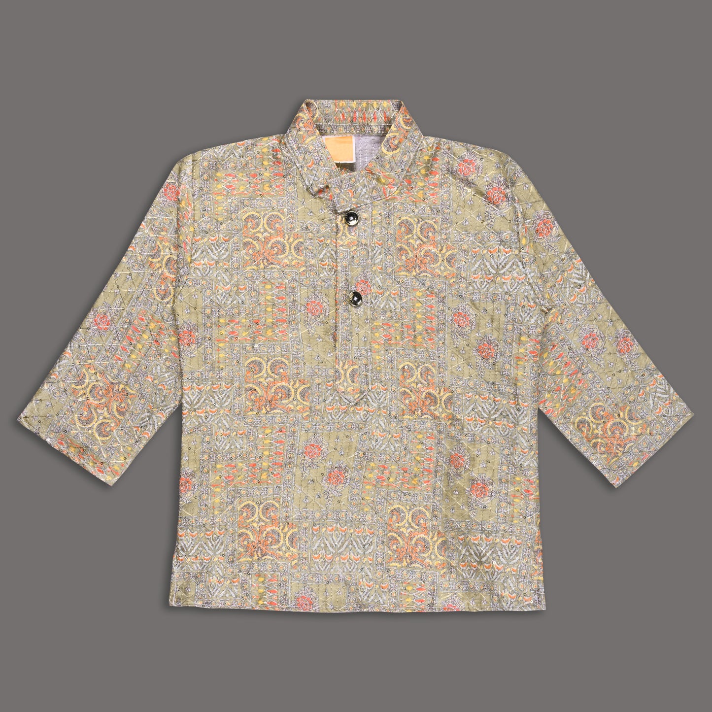 Boys Traditional Printed Art Silk Kurta and Dhoti Set