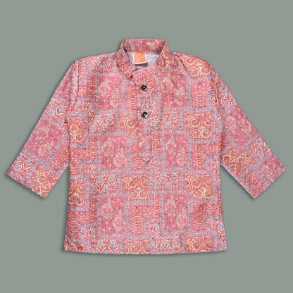 Boys Traditional Printed Art Silk Kurta and Dhoti Set