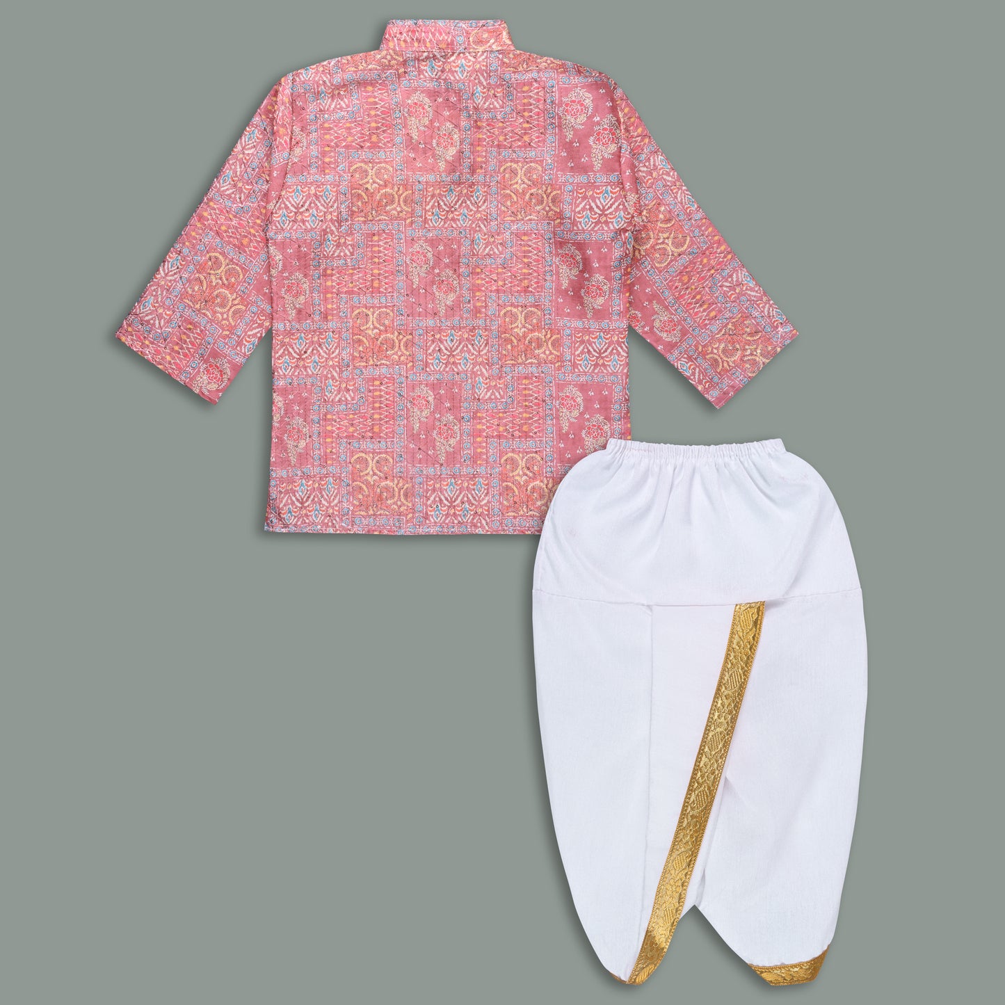 Boys Traditional Printed Art Silk Kurta and Dhoti Set