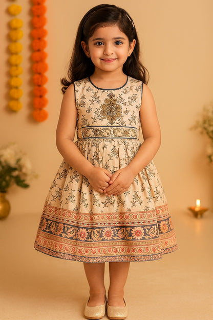 Girls Bead Embellished Floral Ethnic Dress fe3545blu