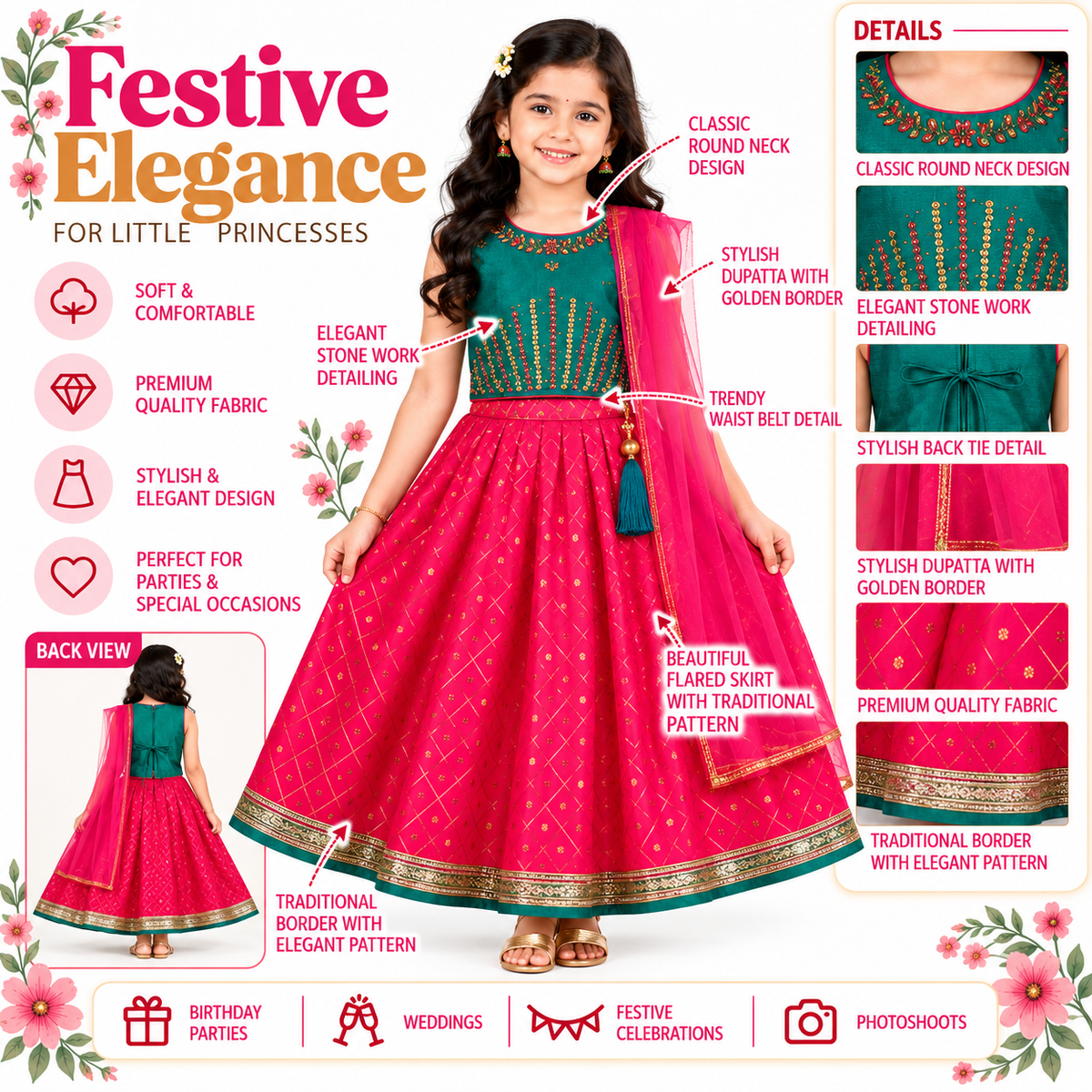 Girls Ethnic Top and Skirt Set