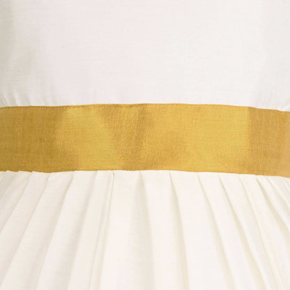 Baby Girls Golden Zari Kasavu Pleated Onam Frock Dress - Wish Karo - photo 4