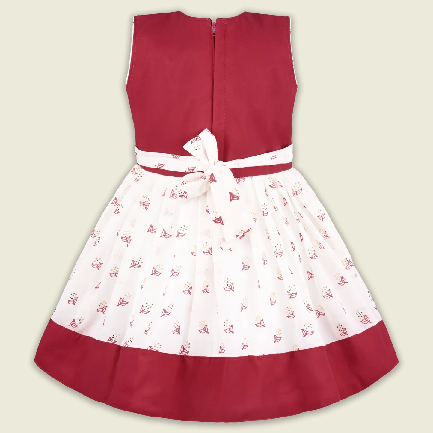 Girls Maroon & White Georgette Ethnic Party Wear Dress