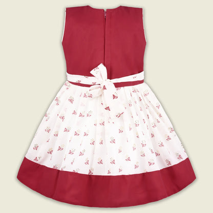 Girls Maroon & White Georgette Ethnic Party Wear Dress