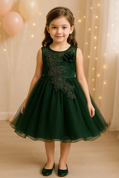 Girls Blue Embroidered A-line dress