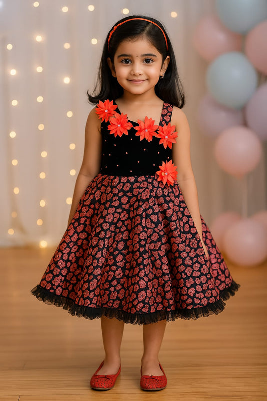 Girls Floral Embellished One Shoulder Dress