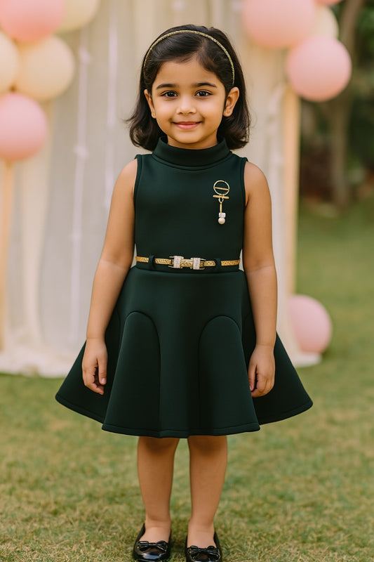 Baby Girl's A-Line Knee Length Dress(fe2438grn)