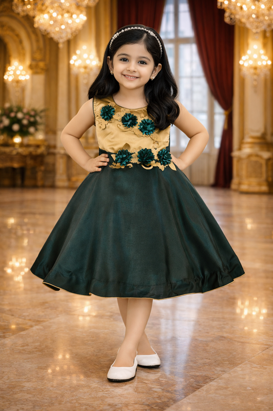 Girls Midi/Knee Length Party Dress fe2757grn