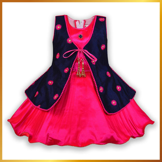 Pink Attached Jacket Fit and Flare Dress - Wish Karo