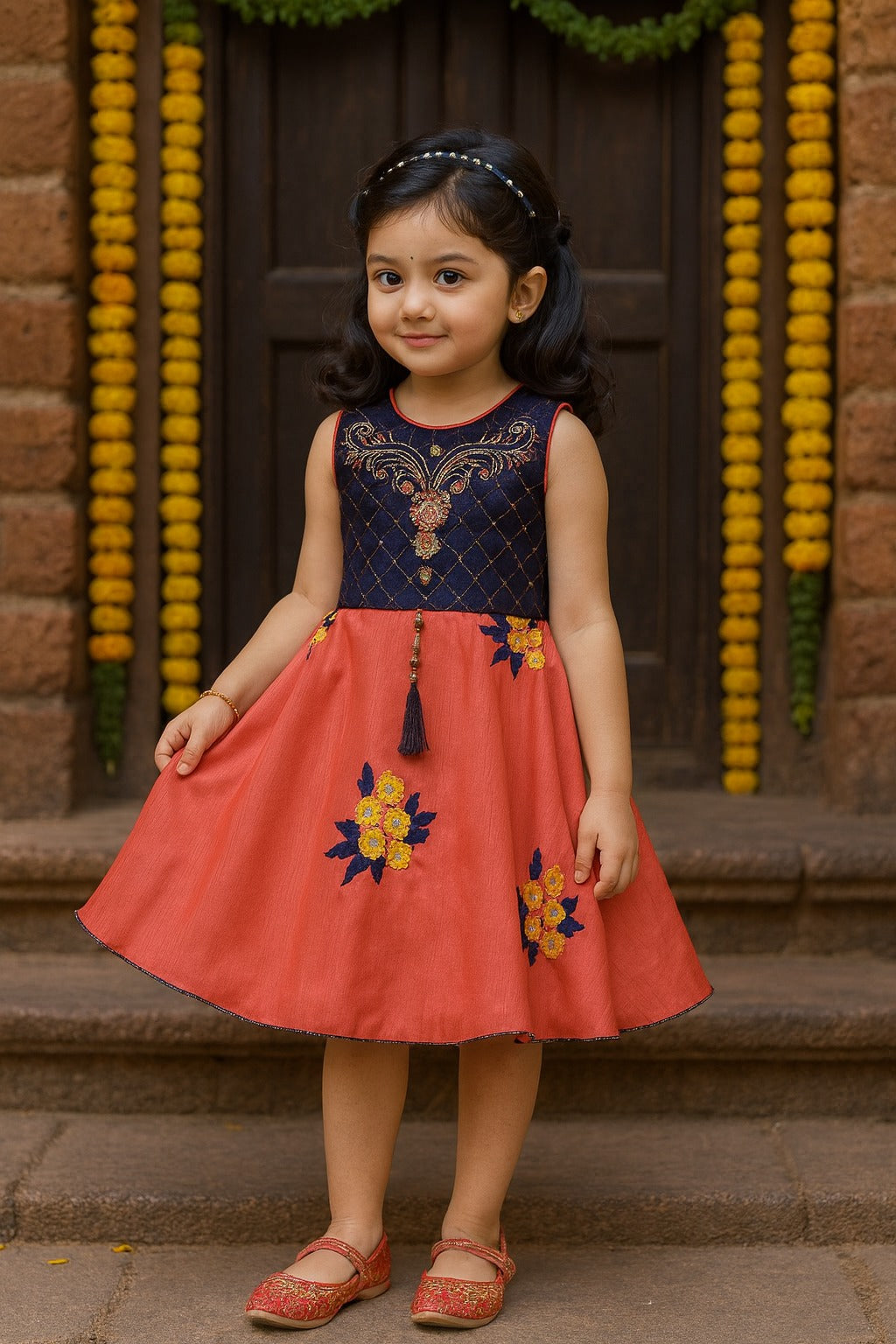 Girls A-line Embroidered Ethnic dress