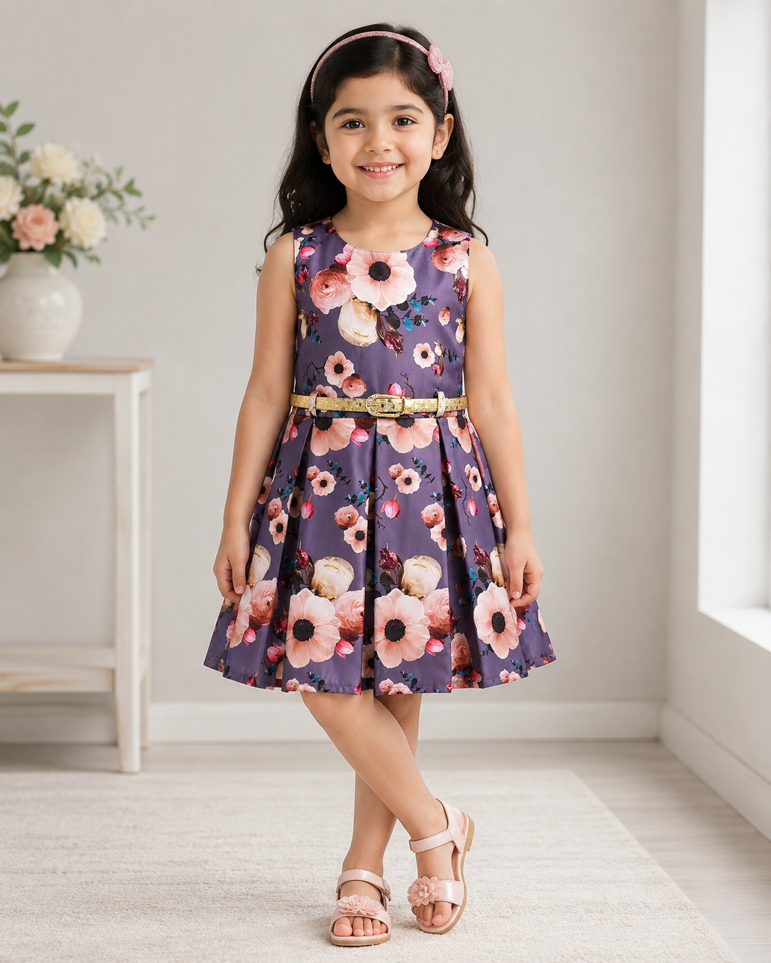 Girls Midi/Knee Length Casual Dress fe2804blu