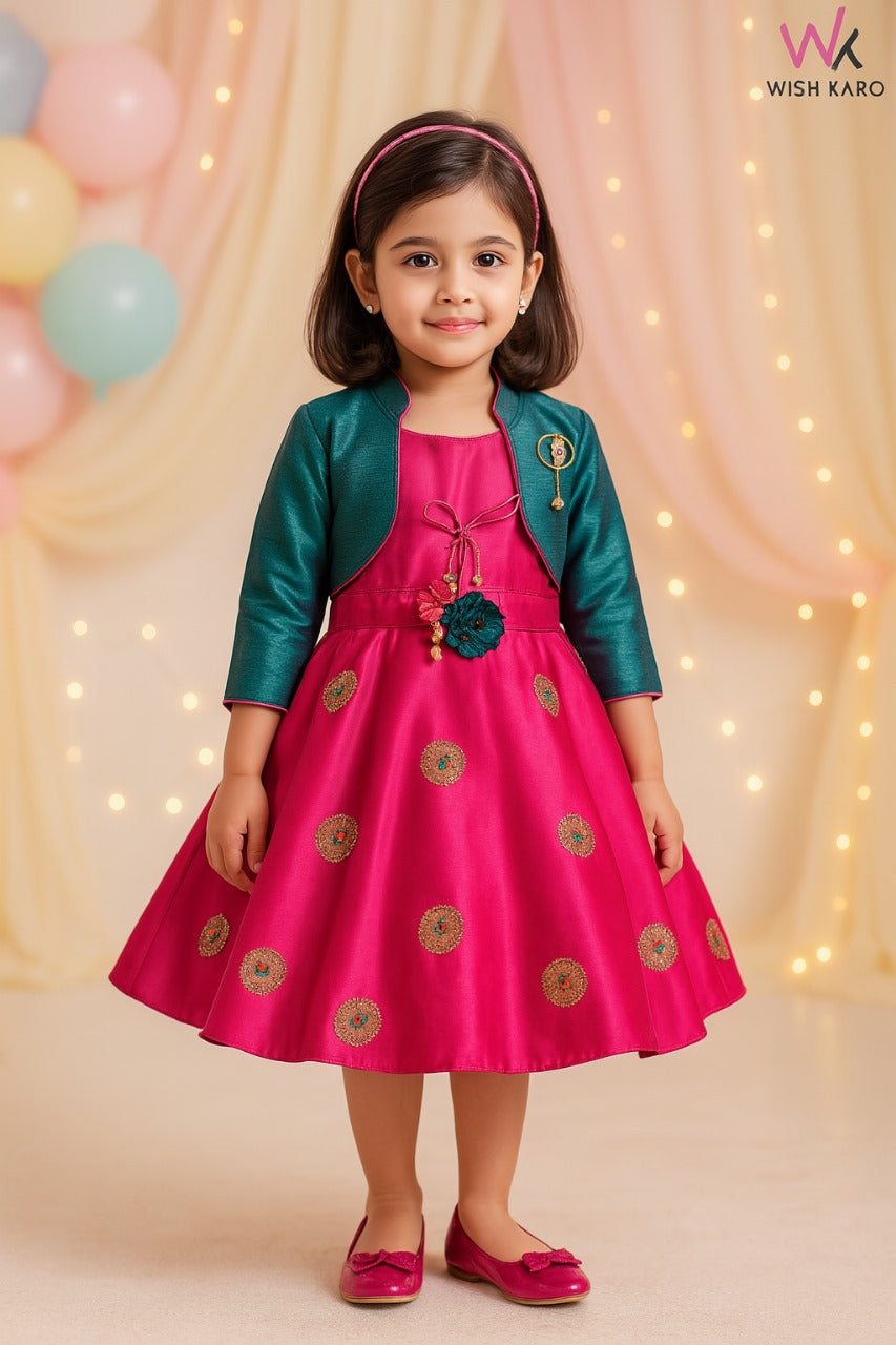 Girls Floral Embroidered Fit and Flare Dress