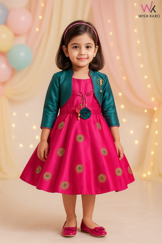 Girls Floral Embroidered Fit and Flare Dress