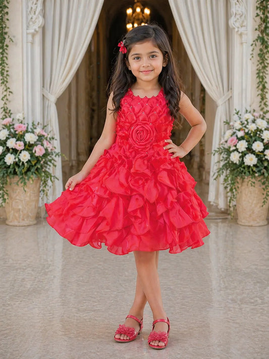 Wish Karo kids Partywear  Dress Frock (fe2921rd) - Wish Karo