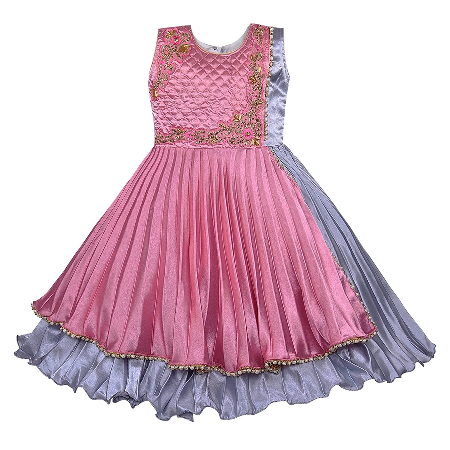 Girls Layered Pleated Embroidered Ethnic Dress