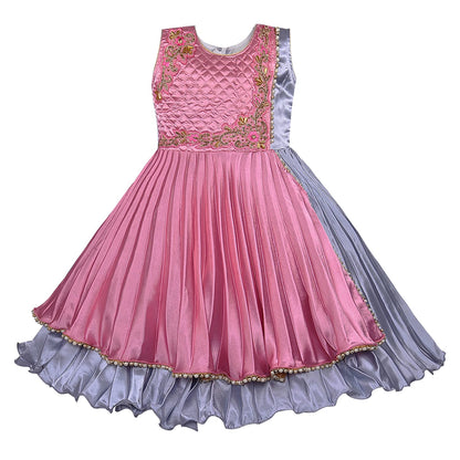 Girls Layered Pleated Embroidered Ethnic Dress