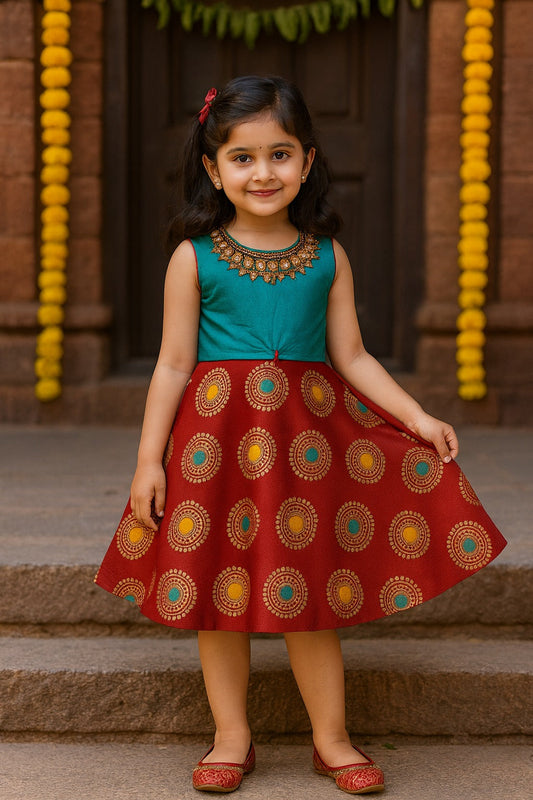 Girls Embroidered Fit and Flare Dress - Wish Karo