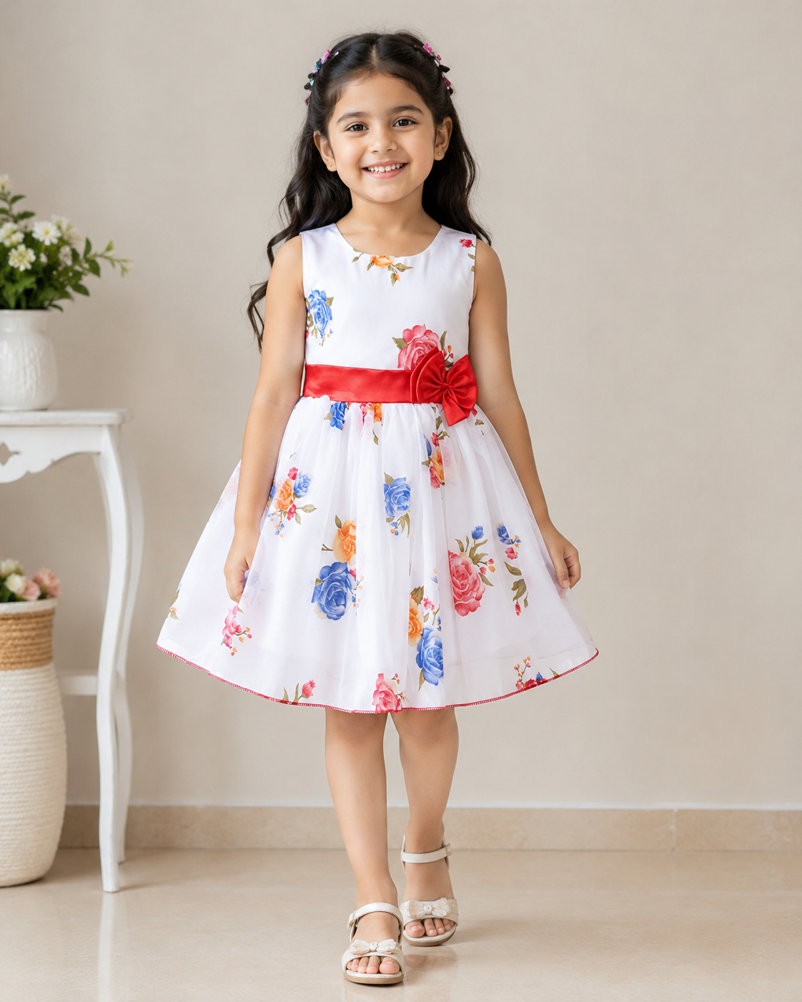 Girls Midi/Knee Length Party Dress fe3006wht