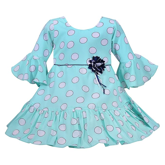 Girls Polka Print Bell Sleeve Fit and Flare Frock Dress
