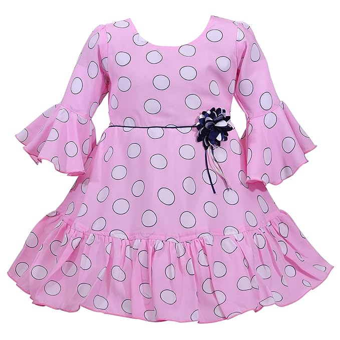 Girls Polka Print Bell Sleeve Fit and Flare Frock Dress