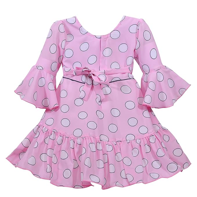 Girls Polka Print Bell Sleeve Fit and Flare Frock Dress