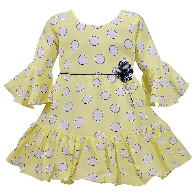 Girls Polka Print Bell Sleeve Fit and Flare Frock Dress