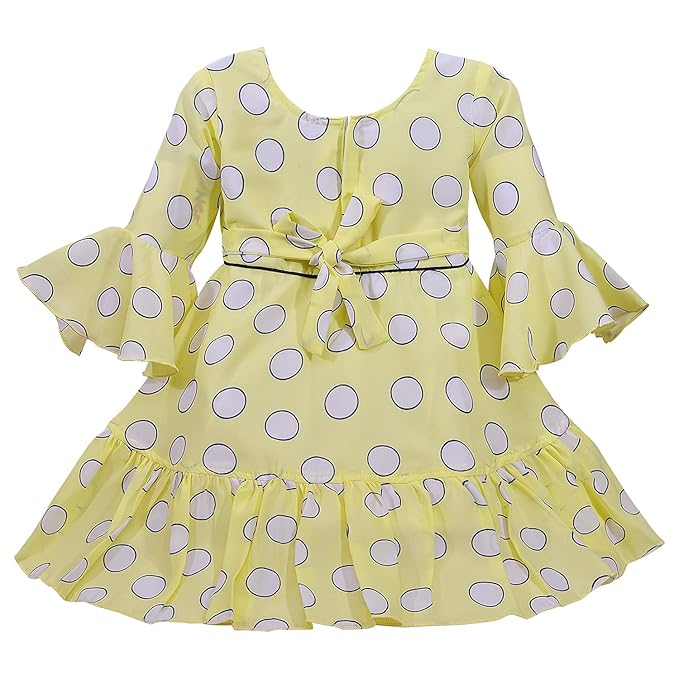 Girls Polka Print Bell Sleeve Fit and Flare Frock Dress