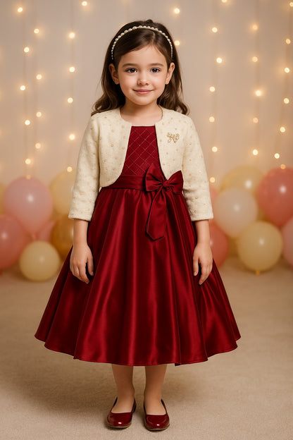 Girls Fit and Flare Bow Dress