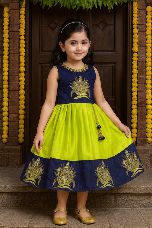 Girls Embroidered Flared Ethnic Dress - Wish Karo
