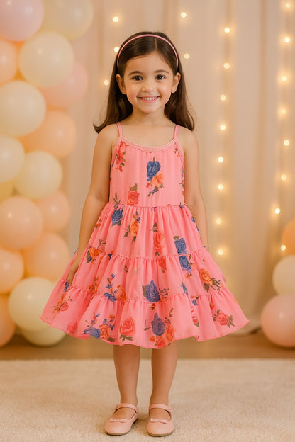 Girls Floral Strappy Dress fe3149pch