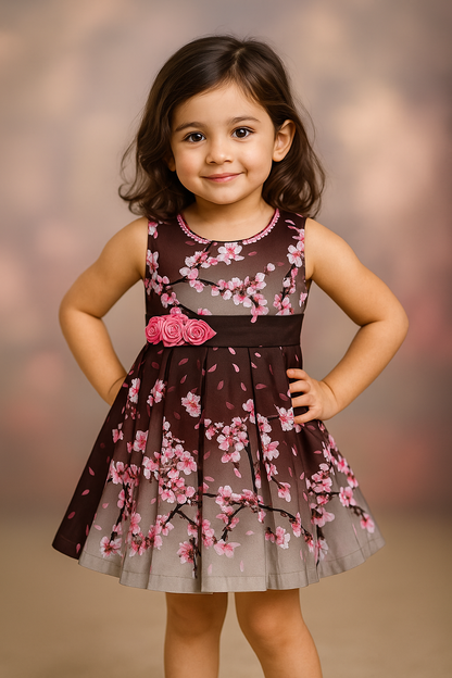 Purple Floral Printed A-Line Dress