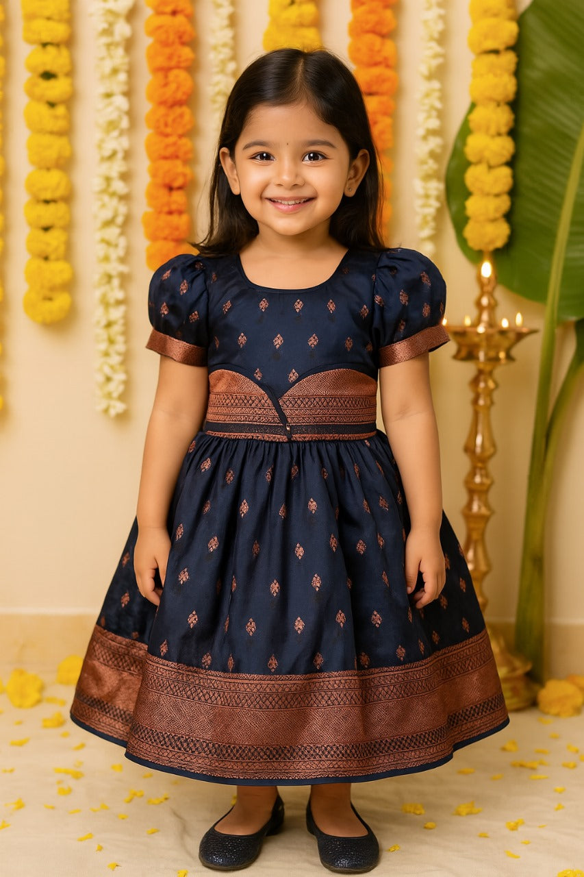 Girls Silk Pattu Pavadai Flare Ethnic Dress fe3259pkblu