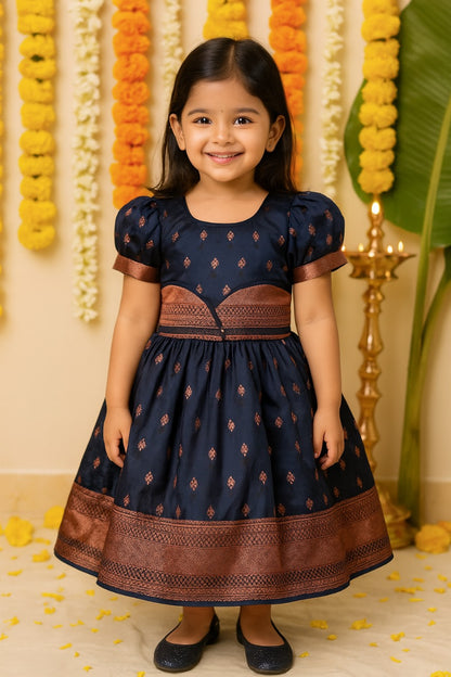 Girls Silk Pattu Pavadai Flare Ethnic Dress fe3259pkblu