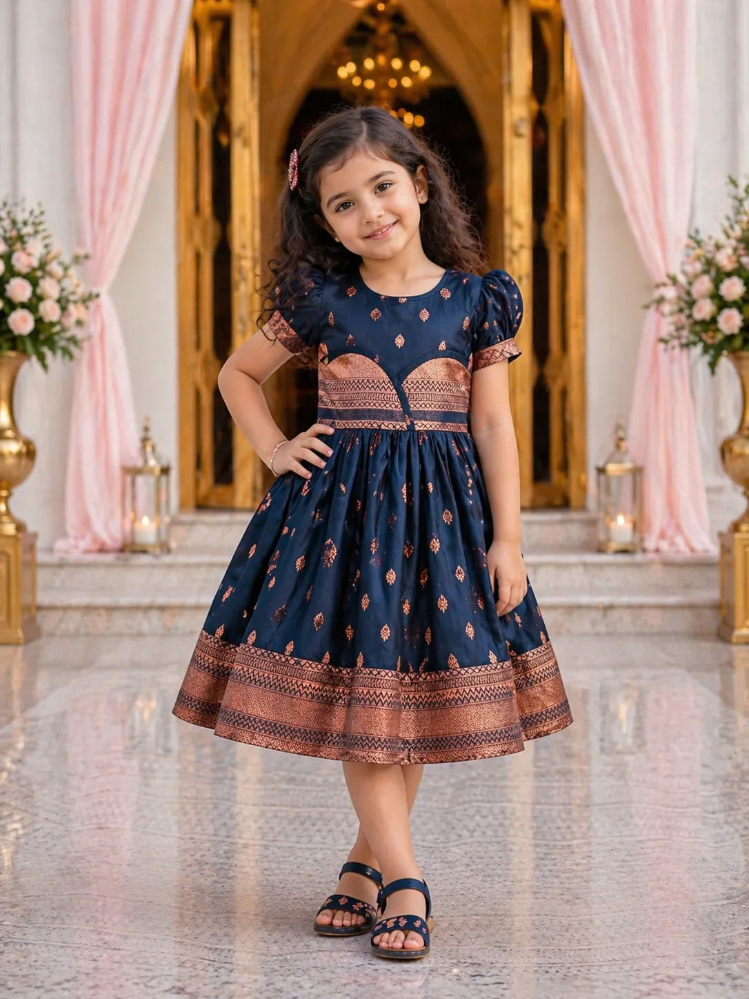 Girls Silk Pattu Pavadai Flare Ethnic Dress