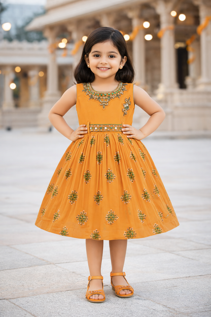 Girls Floral Print Fit and Flare Frock Dress