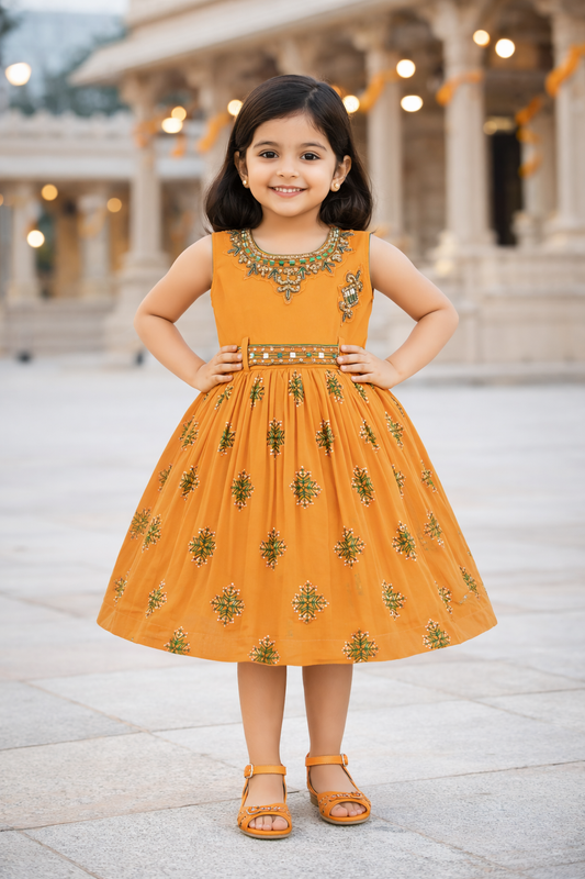 Girls Floral Print Fit and Flare Frock Dress