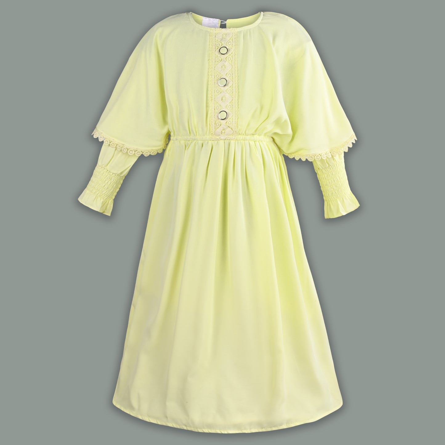 Girls Full Sleeve Rayon Casual Dress with Lace Detailing fe3456