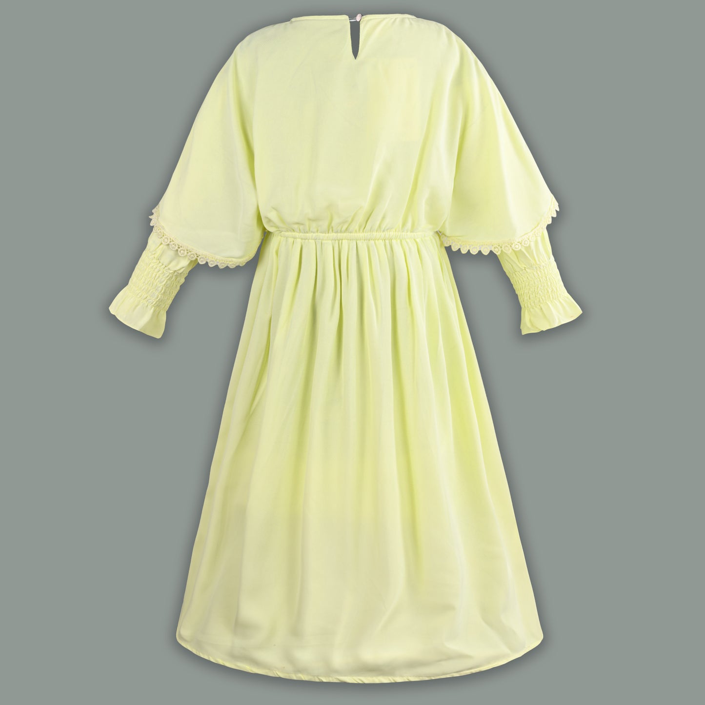 Girls Full Sleeve Rayon Casual Dress with Lace Detailing fe3456