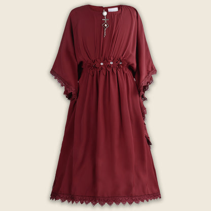 Girls Kaftan Style Casual Dress with Lace Embellishment  fe3484