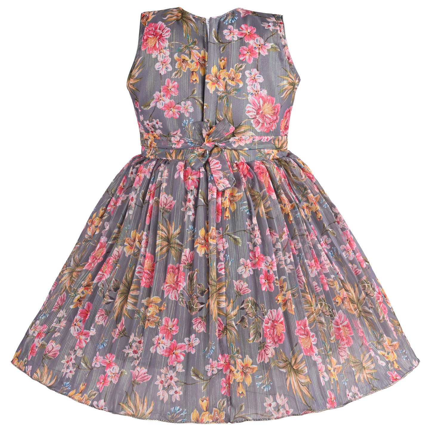 Girls Floral Chiffon Summer Dress with Mirror Work Festive Wear