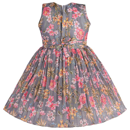 Girls Floral Chiffon Summer Dress with Mirror Work Festive Wear