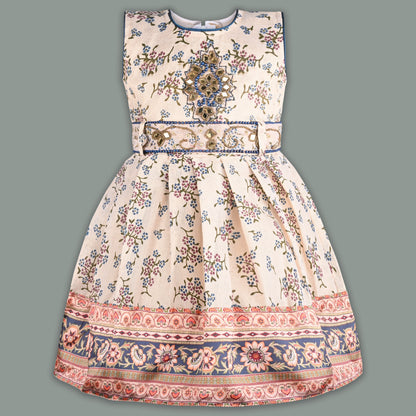 Girls Bead Embellished Floral Ethnic Dress fe3545blu