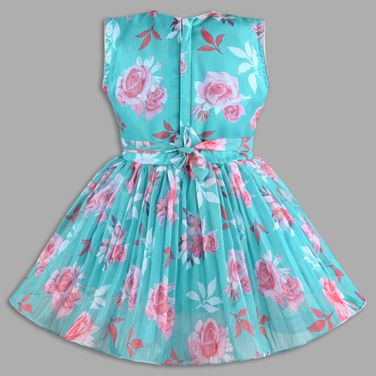 Elegant Floral Georgette Party Dress for Girls â€“ Sleeveless Design with Drape and Flower Embellishment - Wish Karo - photo