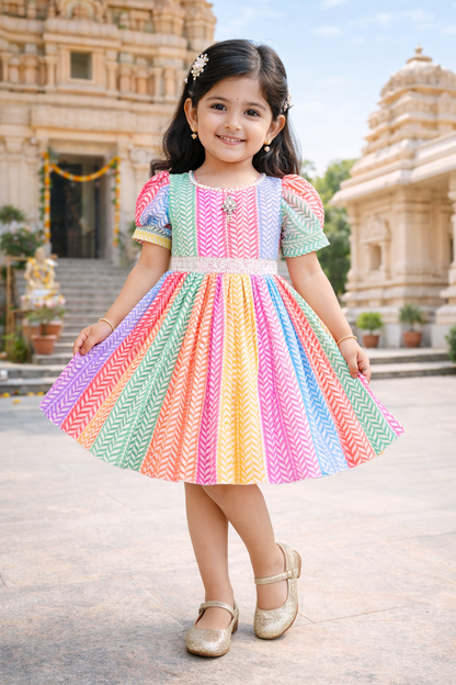 Girls Multicolor Party Wear Fit & Flare Dress  fe3577