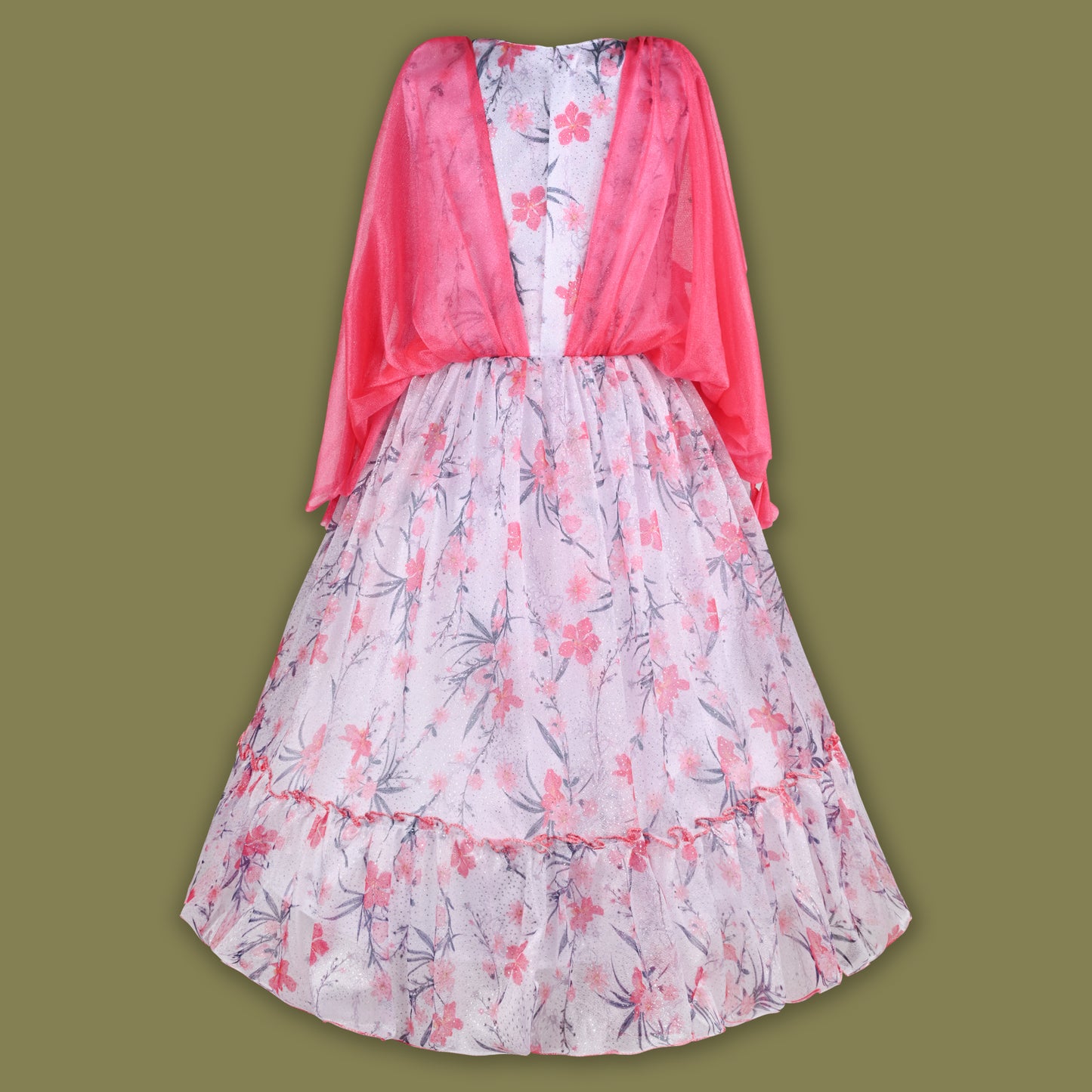 Girls Flowy Sleeves Mirror Belt Tiered Dress