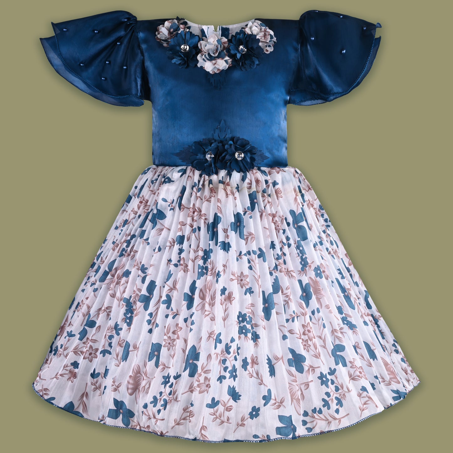 Girls Floral Embellished Printed Party Dress fep3427